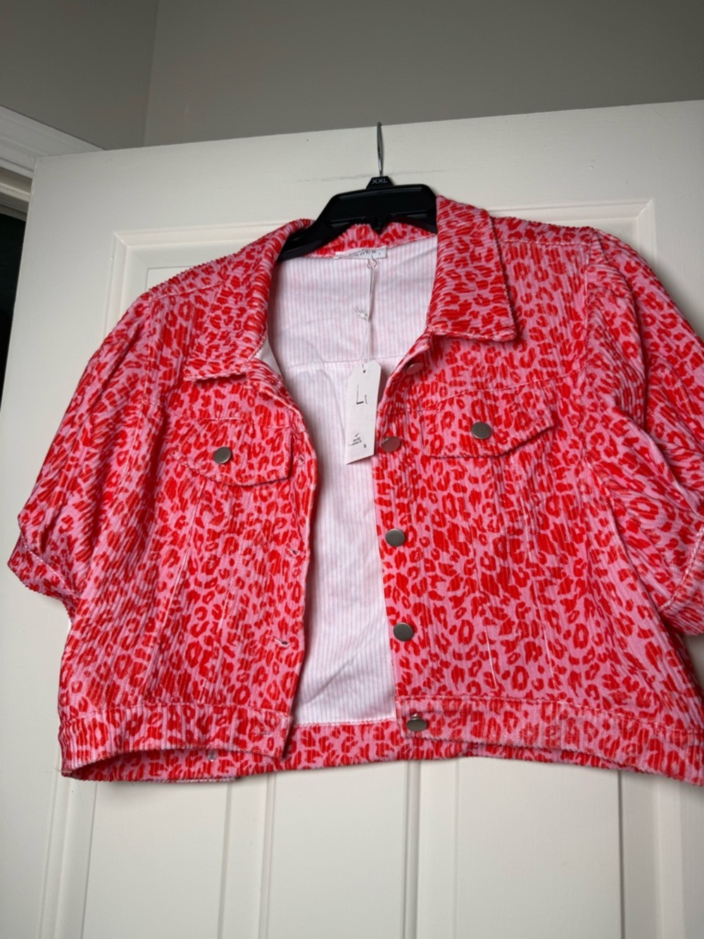 Emily Wonder Cheetah Print Button Front Corduroy Short Jacket